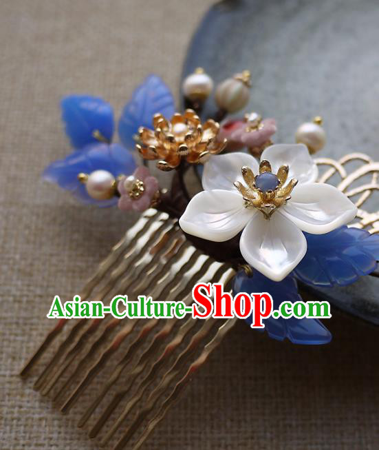 Chinese Ancient Court Woman Hairpin Traditional Song Dynasty Shell Flower Hair Comb
