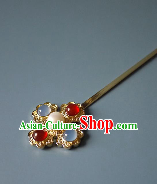 Chinese Ancient Queen Golden Hairpin Traditional Ming Dynasty Empress Gems Hair Stick