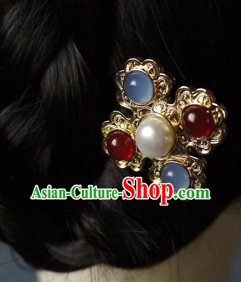 Chinese Ancient Queen Golden Hairpin Traditional Ming Dynasty Empress Gems Hair Stick