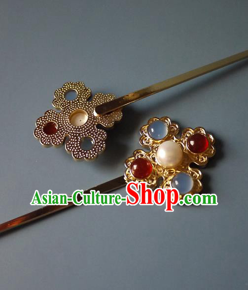 Chinese Ancient Queen Golden Hairpin Traditional Ming Dynasty Empress Gems Hair Stick