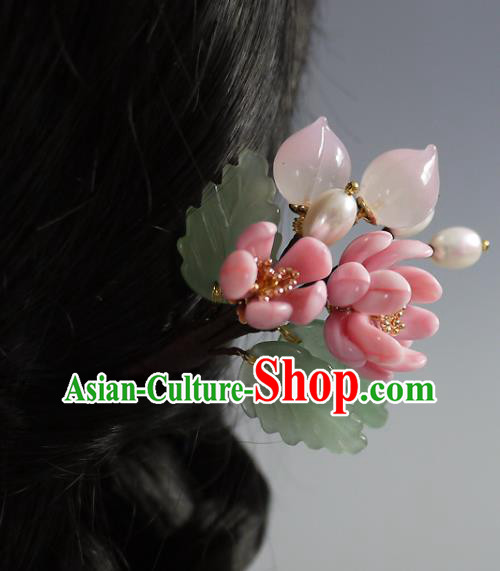Chinese Ancient Princess Peach Hairpin Traditional Ming Dynasty Pink Chrysanthemum Hair Stick