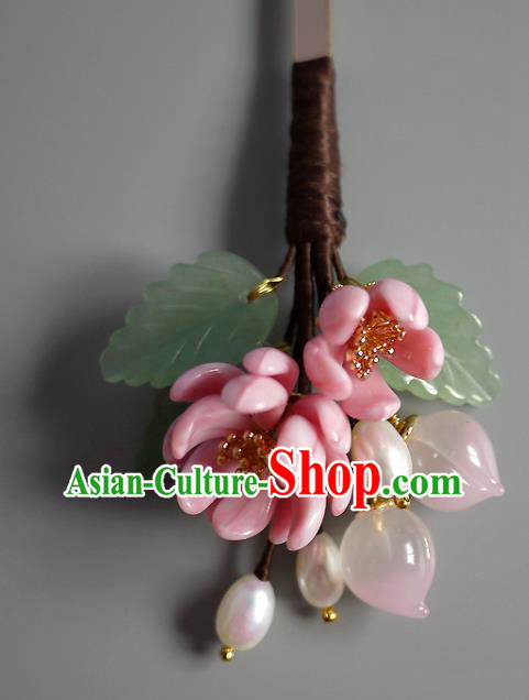 Chinese Ancient Princess Peach Hairpin Traditional Ming Dynasty Pink Chrysanthemum Hair Stick