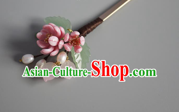 Chinese Ancient Princess Peach Hairpin Traditional Ming Dynasty Pink Chrysanthemum Hair Stick
