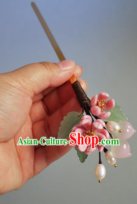 Chinese Ancient Princess Peach Hairpin Traditional Ming Dynasty Pink Chrysanthemum Hair Stick