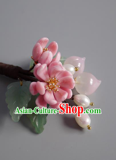 Chinese Ancient Princess Peach Hairpin Traditional Ming Dynasty Pink Chrysanthemum Hair Stick