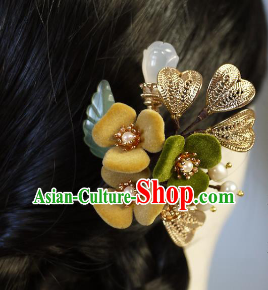 Chinese Ancient Palace Lady Flowers Hairpin Traditional Ming Dynasty Princess Pearls Hair Stick