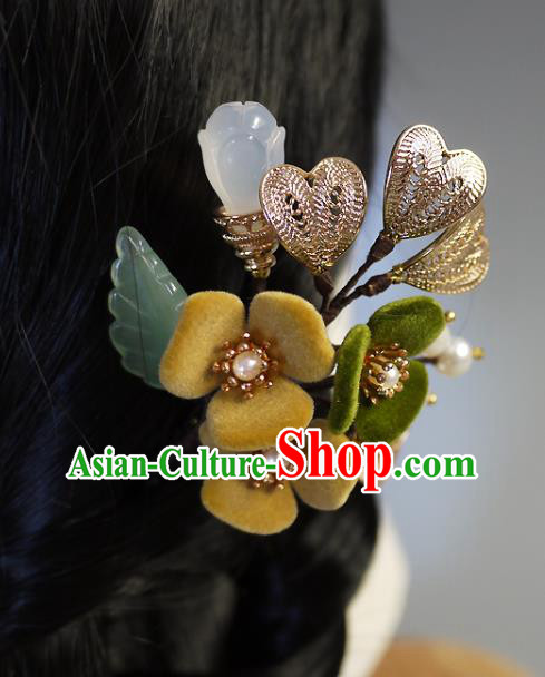 Chinese Ancient Palace Lady Flowers Hairpin Traditional Ming Dynasty Princess Pearls Hair Stick