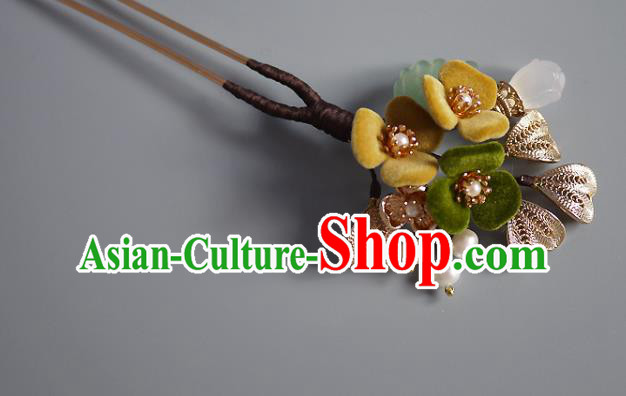 Chinese Ancient Palace Lady Flowers Hairpin Traditional Ming Dynasty Princess Pearls Hair Stick