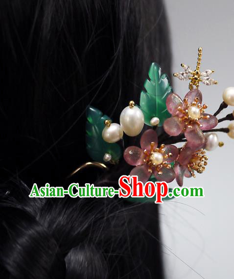 Chinese Ancient Court Lady Pearls Hairpin Traditional Ming Dynasty Princess Plum Blossom Hair Stick