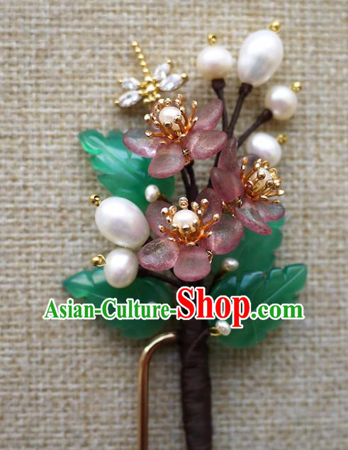 Chinese Ancient Court Lady Pearls Hairpin Traditional Ming Dynasty Princess Plum Blossom Hair Stick