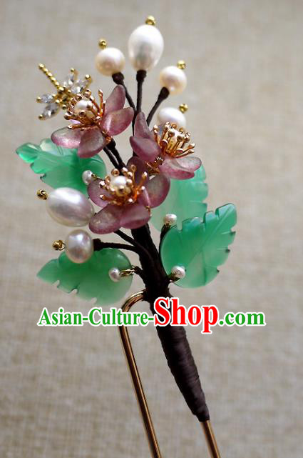 Chinese Ancient Court Lady Pearls Hairpin Traditional Ming Dynasty Princess Plum Blossom Hair Stick