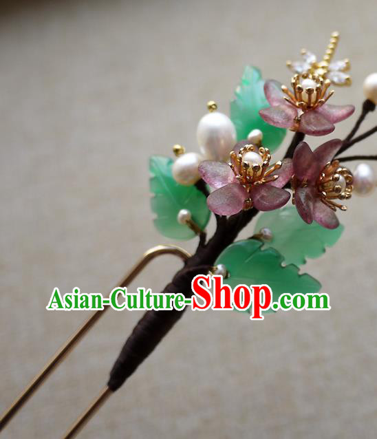 Chinese Ancient Court Lady Pearls Hairpin Traditional Ming Dynasty Princess Plum Blossom Hair Stick