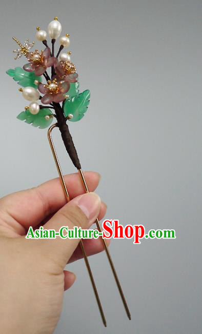 Chinese Ancient Court Lady Pearls Hairpin Traditional Ming Dynasty Princess Plum Blossom Hair Stick