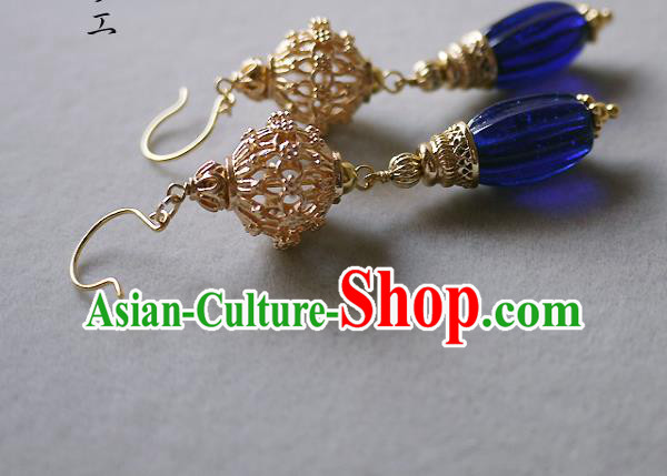 Chinese Ancient Qing Dynasty Palace Lady Ear Accessories Traditional Cheongsam Golden Lantern Earrings