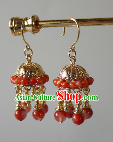 Chinese Ancient Qing Dynasty Imperial Consort Ear Accessories Traditional Cheongsam Agate Beads Tassel Earrings