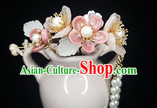 Chinese Ancient Court Lady Begonia Hairpin Traditional Song Dynasty Pearls Tassel Hair Comb