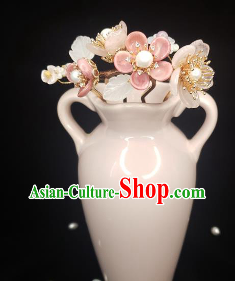 Chinese Ancient Court Lady Begonia Hairpin Traditional Song Dynasty Pearls Tassel Hair Comb
