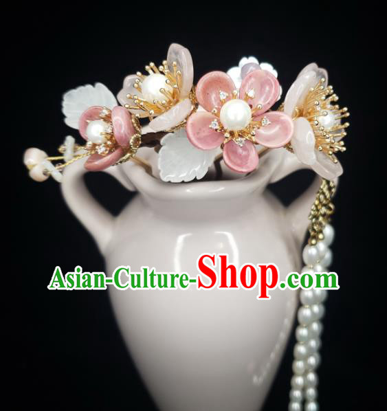 Chinese Ancient Court Lady Begonia Hairpin Traditional Song Dynasty Pearls Tassel Hair Comb