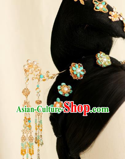Chinese Ancient Court Beauty Hairpin Traditional Tang Dynasty Princess Hair Stick Tassel Step Shake
