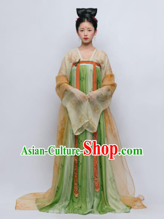 China Ancient Court Woman Green Hanfu Dress Garments Traditional Tang Dynasty Princess Taiping Historical Clothing