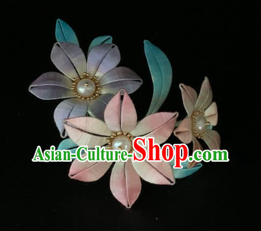 China Handmade Silk Lily Flowers Hairpin Traditional Hanfu Hair Accessories Ancient Song Dynasty Noble Lady Pearls Hair Stick