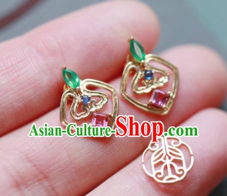 Chinese National Handmade Jewelry Handmade Golden Earrings Traditional Cheongsam Ear Accessories