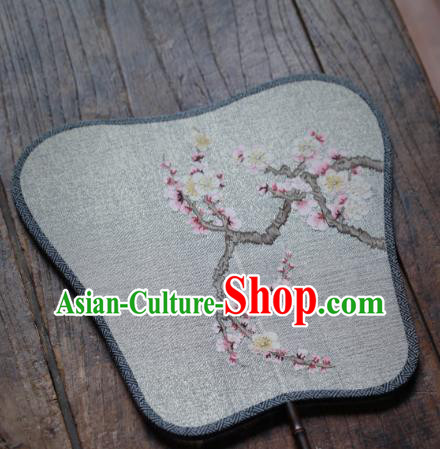 Chinese Traditional Hanfu Palace Fan Handmade Kesi Apricot Blossom Painting Silk Palm Leaf Fan