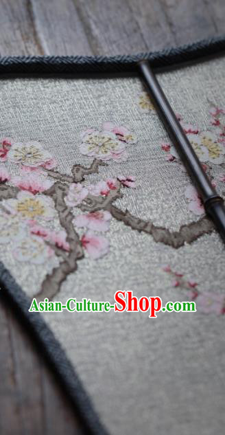 Chinese Traditional Hanfu Palace Fan Handmade Kesi Apricot Blossom Painting Silk Palm Leaf Fan