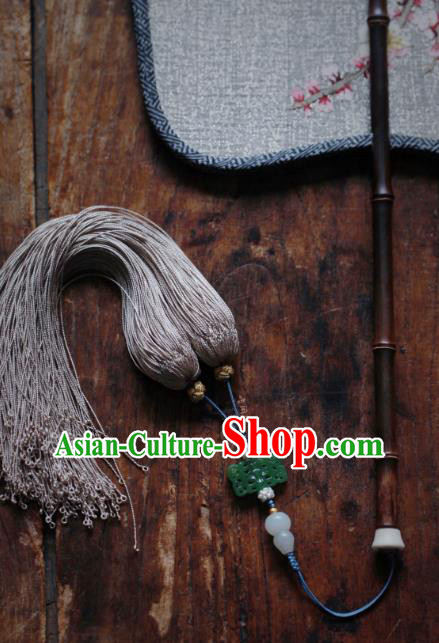 Chinese Traditional Hanfu Palace Fan Handmade Kesi Apricot Blossom Painting Silk Palm Leaf Fan