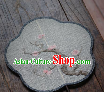 Chinese Traditional Hanfu Palace Fan Handmade Kesi Plum Blossom Painting Silk Fan