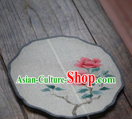 Chinese Handmade Kesi Camellia Painting Pattern Silk Fan Traditional Hanfu Palace Fan Dance Fan