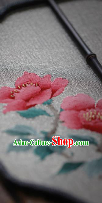 Chinese Handmade Kesi Camellia Painting Pattern Silk Fan Traditional Hanfu Palace Fan Dance Fan