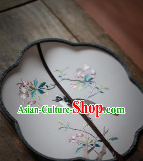 China Classical Silk Palace Fan Traditional Hanfu Fan Handmade Embroidered Begonia Bird Fan