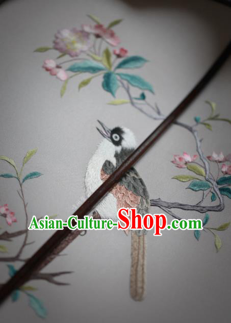China Classical Silk Palace Fan Traditional Hanfu Fan Handmade Embroidered Begonia Bird Fan