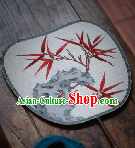 Chinese Handmade Kesi Bamboo Leaf Pattern Silk Fan Traditional Palace Fan Ancient Princess Hanfu Fans