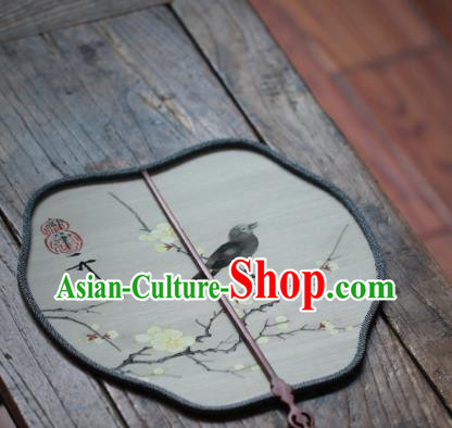 Chinese Handmade Kesi Plum Blossom Pattern Silk Fan Traditional Palace Fan Ancient Song Dynasty Princess Hanfu Fans