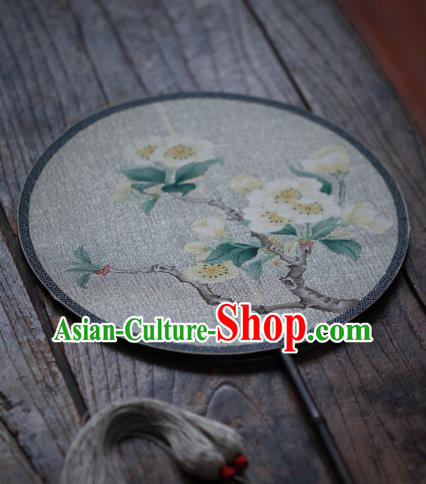 Chinese Ancient Princess Hanfu Circular Fans Handmade Kesi Pear Blossom Painting Pattern Silk Fan Traditional Song Dynasty Palace Fan