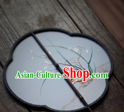 China Traditional Song Dynasty Hanfu Fan Handmade Embroidered Orchids Fan Classical Silk Palace Fan