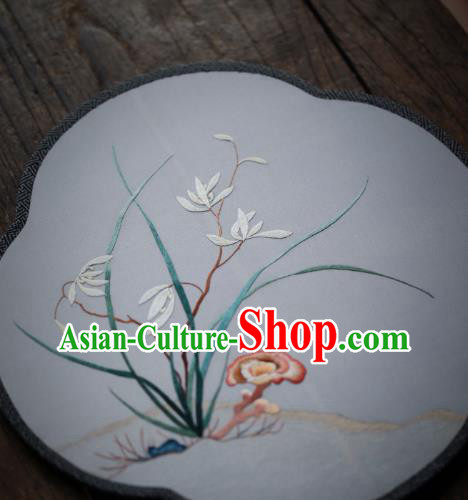 China Traditional Song Dynasty Hanfu Fan Handmade Embroidered Orchids Fan Classical Silk Palace Fan