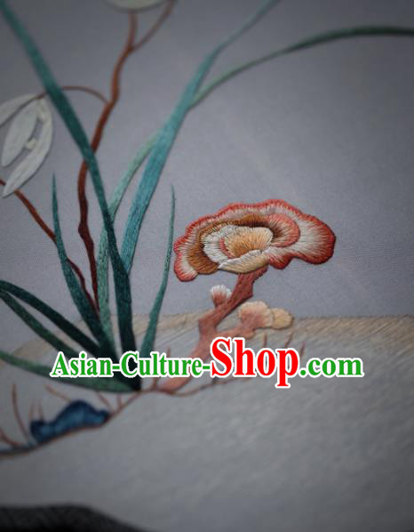 China Traditional Song Dynasty Hanfu Fan Handmade Embroidered Orchids Fan Classical Silk Palace Fan