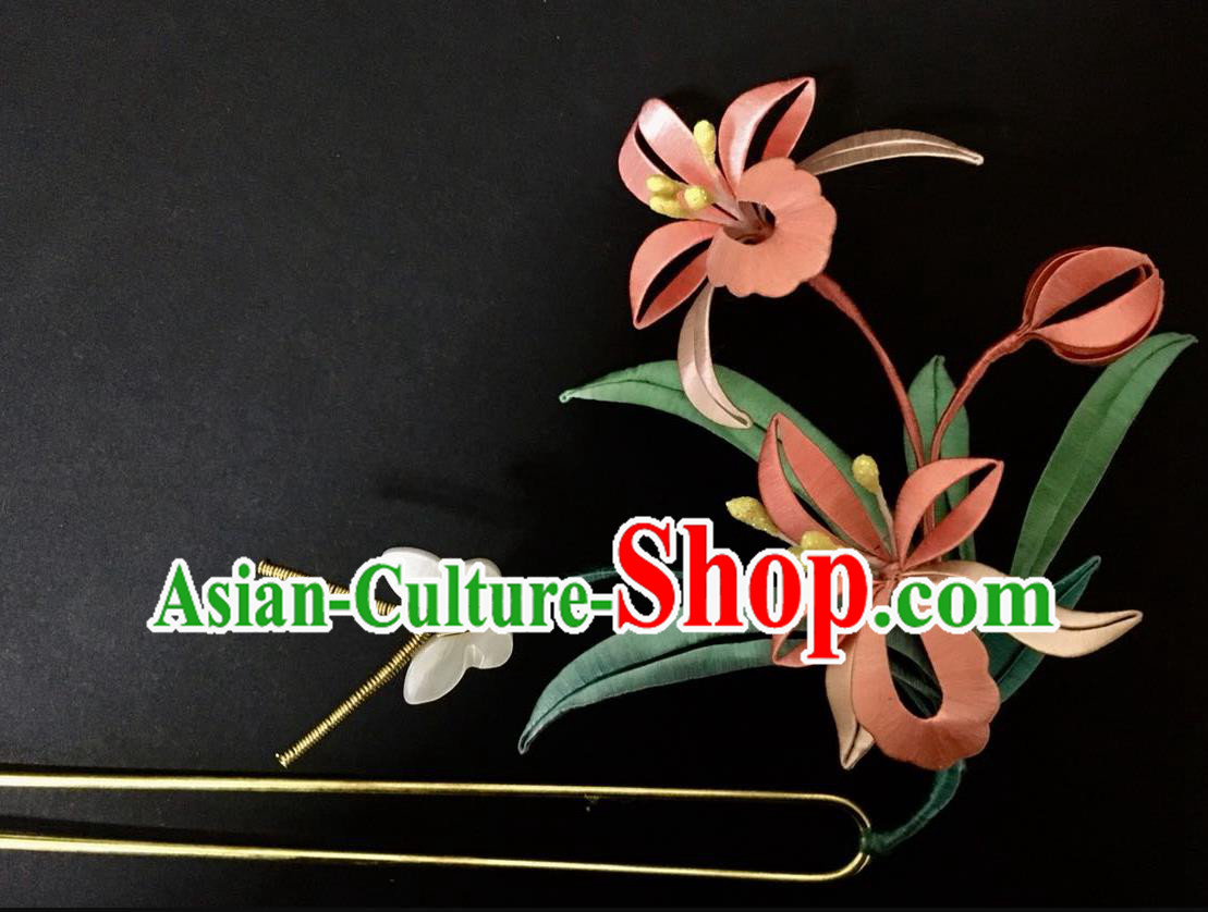 China Handmade Silk Orchids Hairpin Traditional Hanfu Hair Accessories Ancient Princess Shell Butterfly Hair Stick