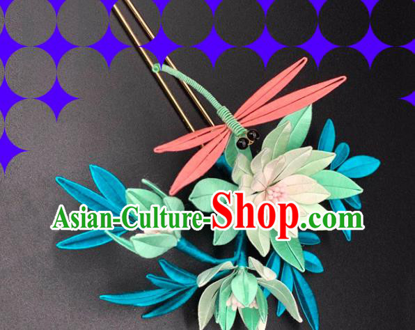 China Handmade Silk Lotus Dragonfly Hairpin Traditional Song Dynasty Hair Accessories Ancient Imperial Concubine Hair Clip