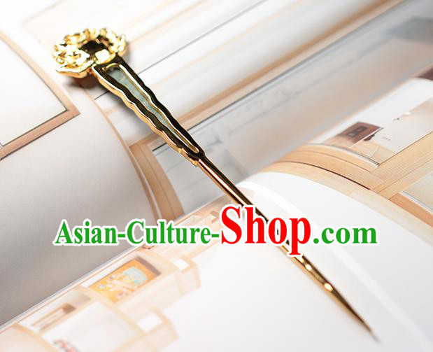 China Handmade Jadeite Hairpin Traditional Cheongsam Hair Accessories Ancient Queen Golden Hair Stick