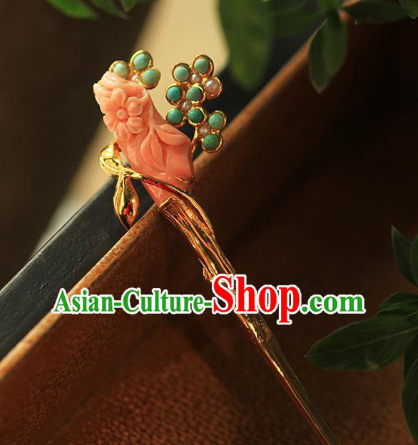 China Handmade Gems Hairpin Traditional Cheongsam Hair Accessories Ancient Hanfu Golden Hair Stick