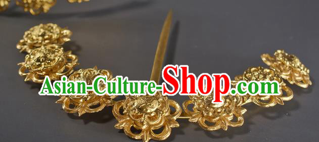 China Handmade Song Dynasty Hairpin Traditional Hanfu Hair Accessories Ancient Noble Woman Golden Hair Crown