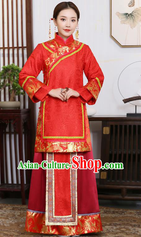 China Ancient Rich Young Mistress Red Dress Traditional Qing Dynasty Wealthy Madame Garment Clothing