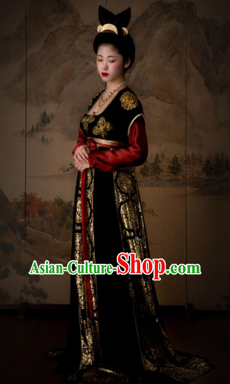 China Ancient Royal Princess Black Hanfu Dress Traditional Tang Dynasty Palace Lady Dance Garment Costumes