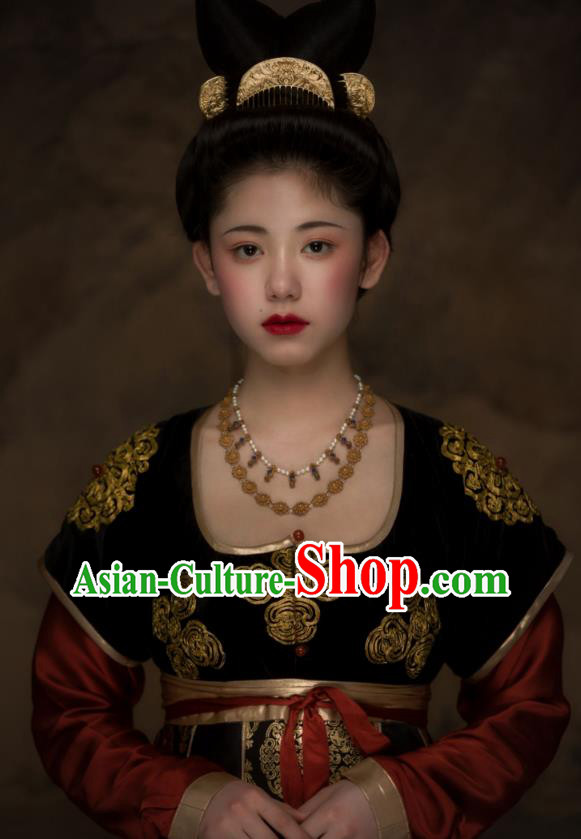China Ancient Royal Princess Black Hanfu Dress Traditional Tang Dynasty Palace Lady Dance Garment Costumes