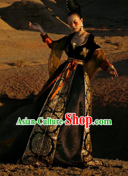 China Ancient Royal Princess Black Hanfu Dress Traditional Tang Dynasty Palace Lady Dance Garment Costumes