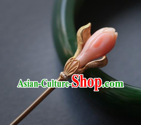 China Ancient Princess Pink Mangnolia Hairpin Handmade Traditional Cheongsam Hair Accessories